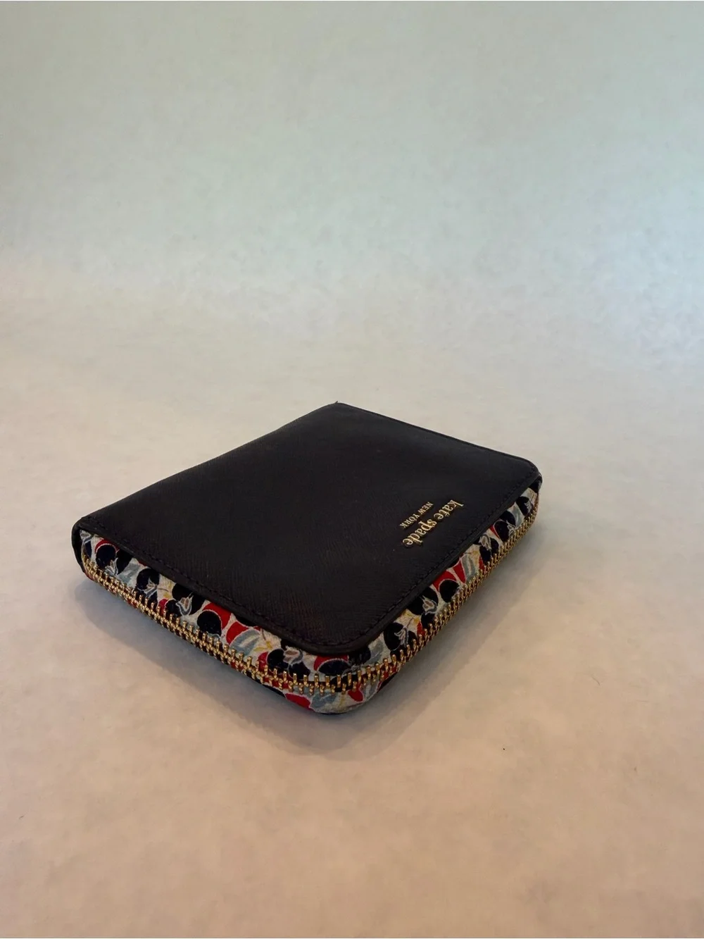Kate Spade Navy Floral-Trim Zip Card Case with Key Ring